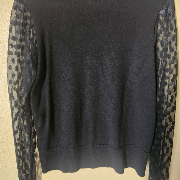 APRICOT Navy Blouse with Sheer Polka Dot Sleeves - Picture 4 of 4